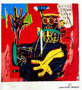 Jean-Michel-Basquiat, Lithograph Coa - Original Signed Numbered In Pencil: Jean-Michel Basquiat " without title " Chromolithograph printed in 1987 and reproduced in 180 copies by Atlantis Verlag, Freiburg 30 x 33 cm Jean-Michel Basquiat signature on the plate Embossed stamp