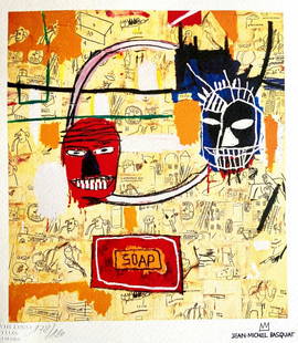 Jean-Michel Basquiat Lithograph Coa Signed Numbered By Hand: Jean-Michel Basquiat " without title " Chromolithograph printed in 1987 in 180 copies by Atlantis Verlag, Freiburg 33 x 35 cm Jean-Michel Basquiat signature on the plate Embossed stamp and authenticat