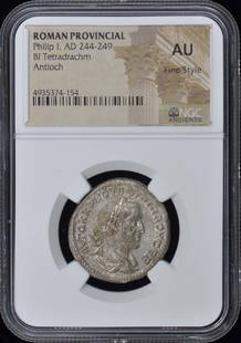 Trajan Decius Ad 244-249 Roman Antioch Bi Tetradrachm Ngc Au50: Certification: NGC Grade: AU50 Certification Number: 493374154 Denomination: Ancient Roman Date: NONE Product Disclaimer: Grades are third-party opinions; authenticity is guaranteed. Photos are part o