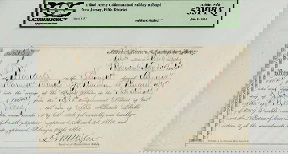 Union Army Commutation Money Receipt Aug 11 1864 Pcgs Au53 Ppq: Certification: PCGS Currency Certification Number: 80479785 Grade: AU58 Circulated/Uncirculated: Circulated Denomination: Confederate Note Product Disclaimer: Grades are third-party opinions; authenti