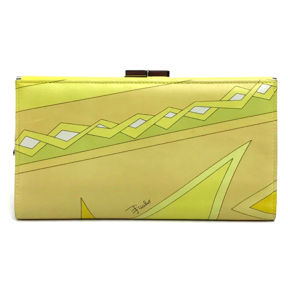 Emilio Pucci Long Wallet Purse Leather Yellow Type Gamaguchi Women (1 of 15)