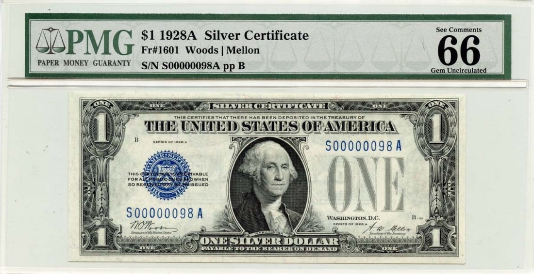 1928A $1 Silver Certificate Fr# 1601 Pmg Gem66 Epq 2 Digit (1 of 1)