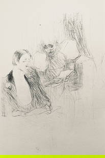 Henri De Toulouse-Lautrec, Composition, Yvette Guilbert Vue Par Toulouse-Lautrec, Lithograph: Lithograph and stencil on vlin de Rives BFK paper. Unsigned and unnumbered. Paper Size: 15 x 11.25 inches. Excellent condition. Notes: From the folio, Yvette Guilbert vue par Toulouse-Lautrec, 1950. P