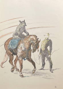 Henri De Toulouse-Lautrec, Bear Performing, Henri De Toulouse-Lautrec, At The Circus, Lithograph: Lithograph on vlin paper, archivally hinged on archival backing paper, as issued. Paper size: 17.32 x 14.17 inches. Excellent condition. Inscription: Unsigned and unnumbered, as issued. Notes: From th