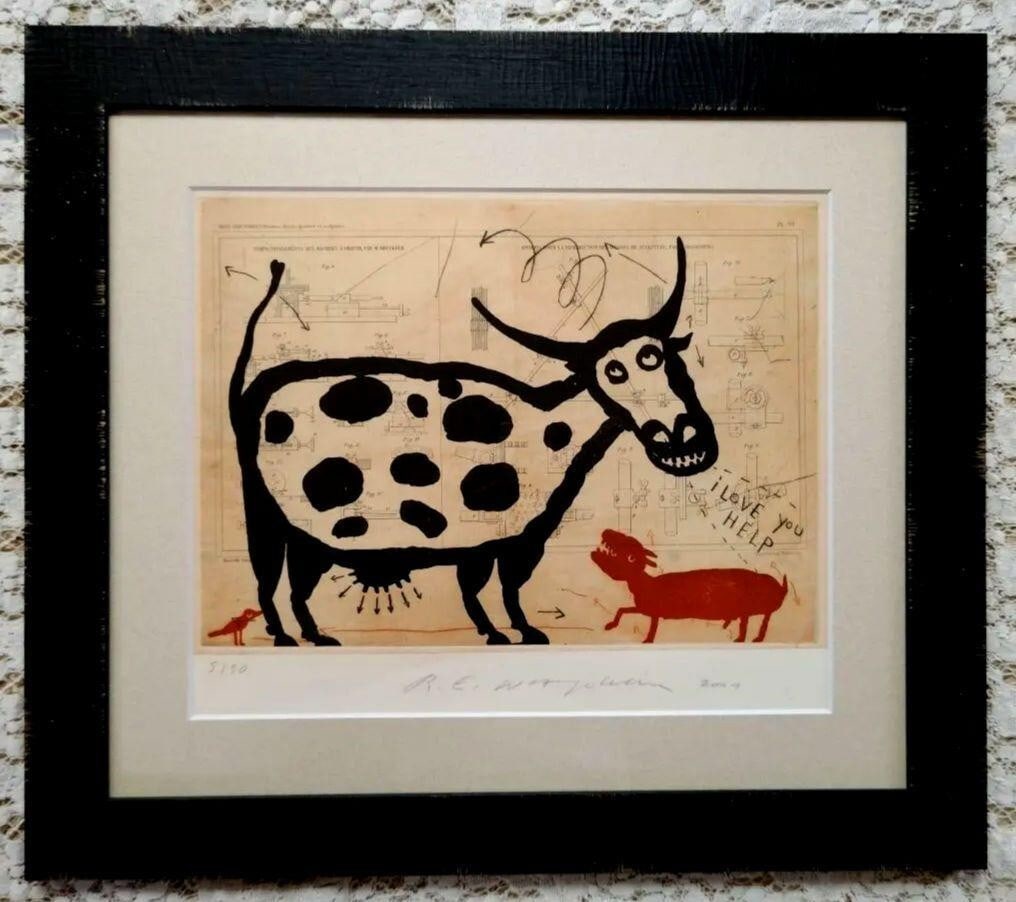 Raymond Waydelich (French, B. 1938) - Cow Original Serigraph Print Signed Framed: Unit Of Sale: Single Piece Artist: Raymond Waydelich Signed By: Raymond Waydelich Image Orientation: Landscape Size: Medium Signed: Yes Material: Paper Original/Licensed Reprint: Original Framing: Fra