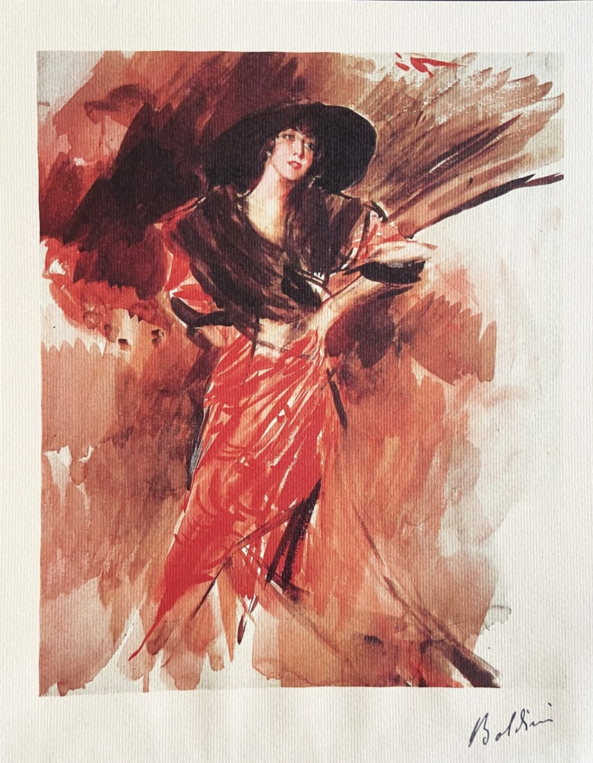 Giovanni Boldini Lithograph 1963 Coa Signed Limited: Giovanni Boldini "Lady in the Red Dress" lithography 1963 Giovanni Boldini 's signature on the plate. The work measures 29x37 cm Catalog raisonn: G.Giani, Figurative Art, vol XI no. 64 (illustrated) G