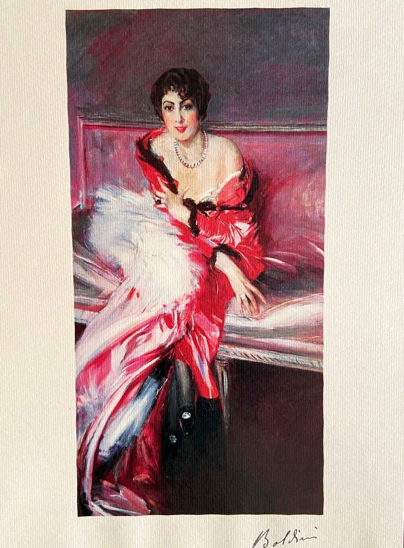 Giovanni Boldini Lithograph Coa Signature Limited Published: Giovanni Boldini "Portrait of Madame Juillard in Red " Lithograph from an work by the master Giovanni Boldini , printed by Andrew Carnegie in 1915 as a gift for Cambridge University. Giovanni Boldini