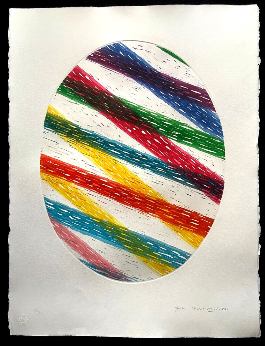 Piero Dorazio ''Oval No. 1'' Aquatint 58X76-(Mario Ceroli Achille Perilli): Piero Dorazio "Oval n 1" aquatint etching printed on precious BFK-RIVES Moulin Du Gu paper 58 X 76 cm Specimens: xxx numbered specimen year 1987 edition Publisher's dry stamp authenticity certificate