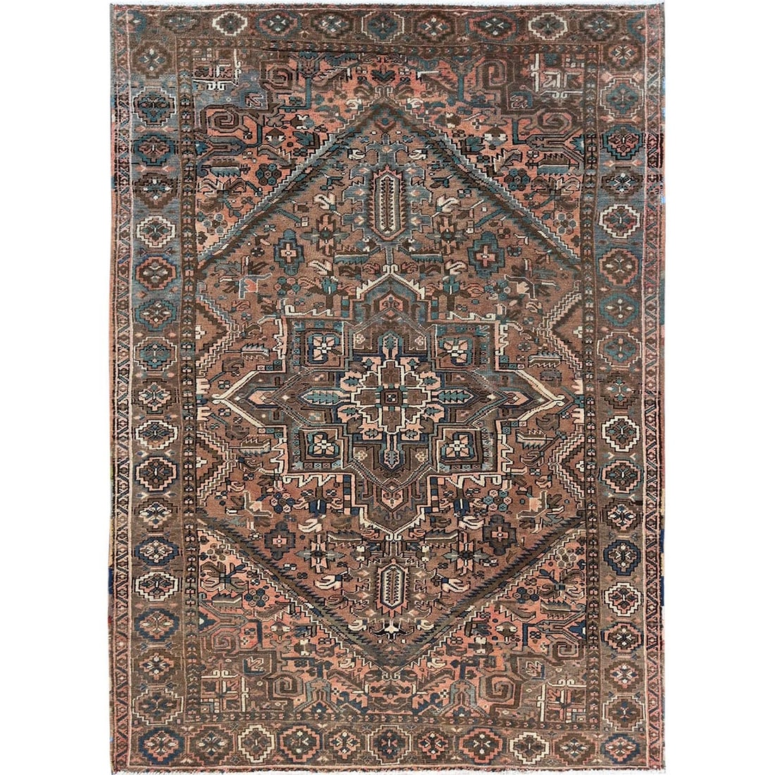 7'9"X10'9" Beaver Brown Vintage Zoroastrian Heris Wool Hand Knotted Rug (1 of 12)