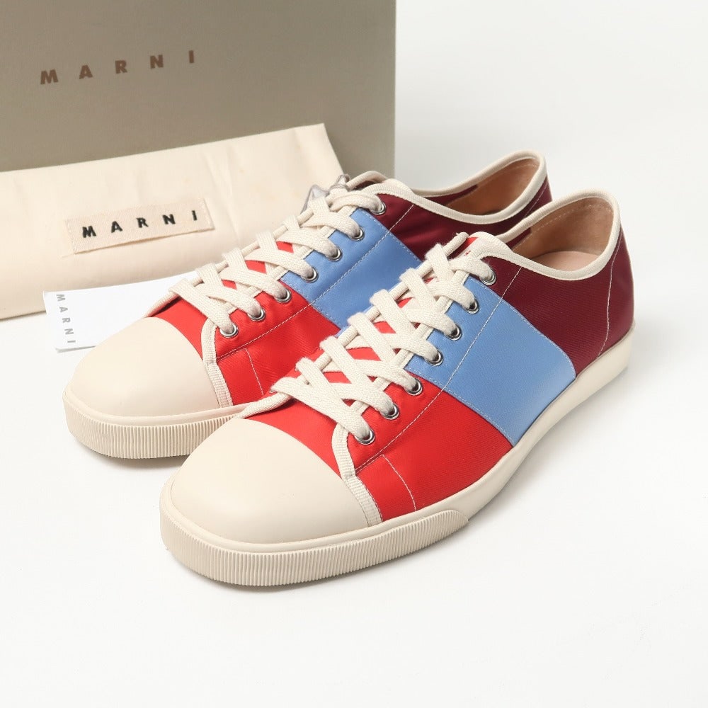 Marni Sneakers Polyester Bordeaux Light Blue Red White 41: Gender: Mens Brand: MARNI Item: sneakers Gender: mens Color: Bordeaux Light Blue Red White Material: polyester Accessories: Storage box, storage bag *Please note that the storage bag may show signs of