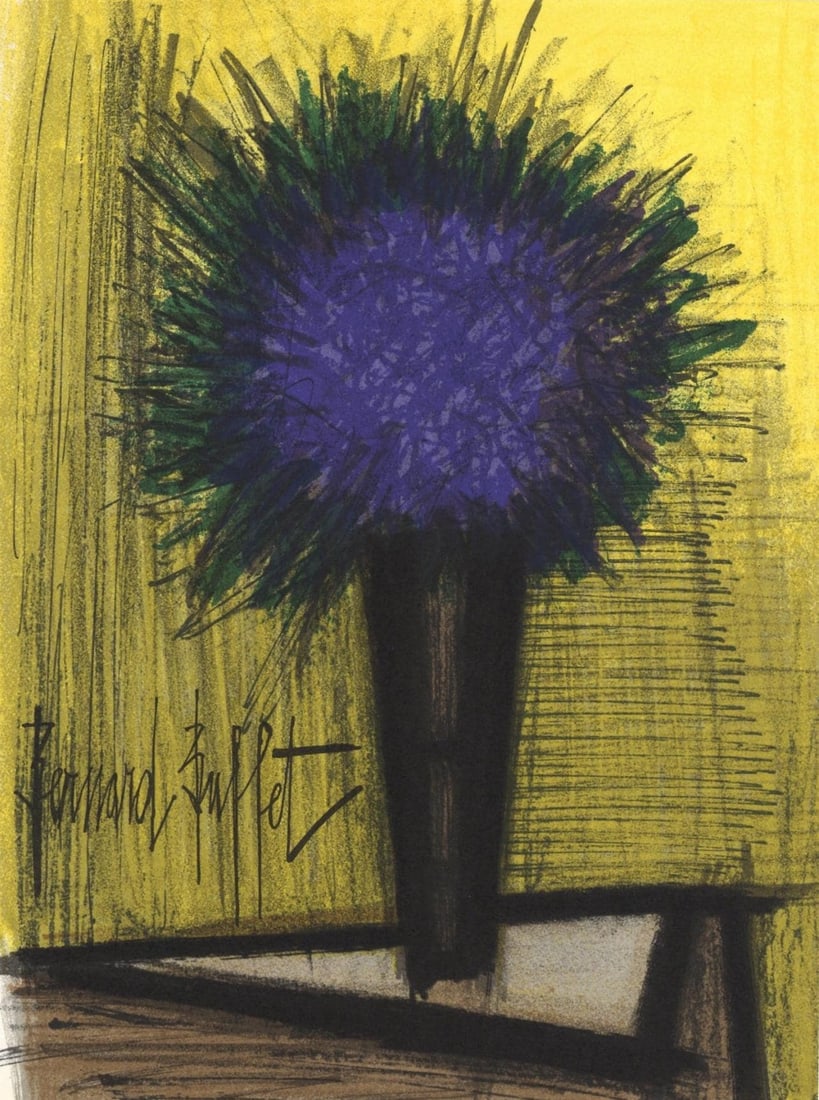 Bernard Buffet, Le Bouquet Violet, Lithographs 1952-1966, Lithograph: Lithograph on vlin Acropole Papeteries de Renage paper. Paper size: 12.25 x 9.5 inches. Excellent condition. Inscription: Signed in the plate and unnumbered, as issued. Notes: From the album, Bernard