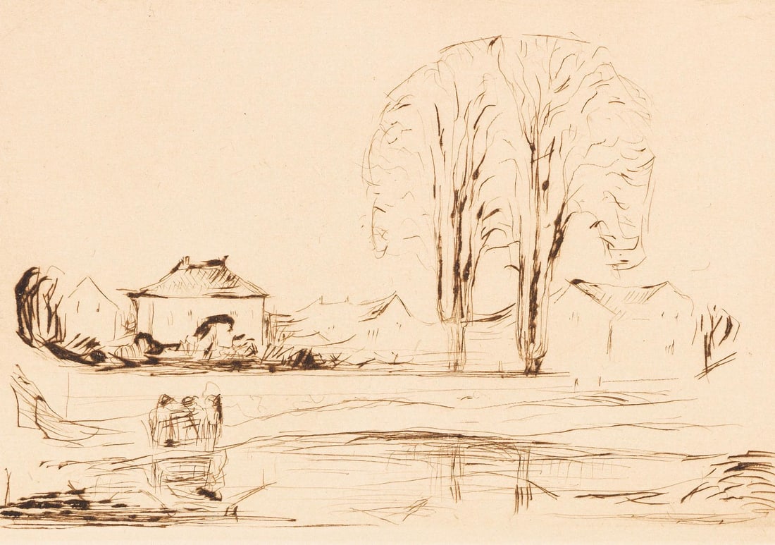 Edvard Munch, Fra Sgrdstrand (Schiefler 260; Woll 289), Etching: Drypoint on gewhnlichem aber holzfreiem vlin paper. Paper size: 5.71 x 9.055 inches. Excellent condition. Unsigned and unnumbered, as issued. Notes: From the album, Verzeichnis Des graphischen Werks E