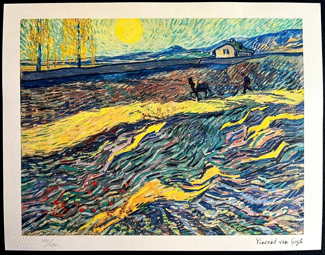 Vincent Van Gogh Lithograph Coa Signed Numbered: Vincent Van Gogh Lithograph Coa Signed Numbered [Edvard Munch-] Vincent Van Gogh " Farmer in a field " Chromolithograph printed in 1978 in 180 copies by Atlantis Verlag, Freiburg 32 x 42 cm Signature