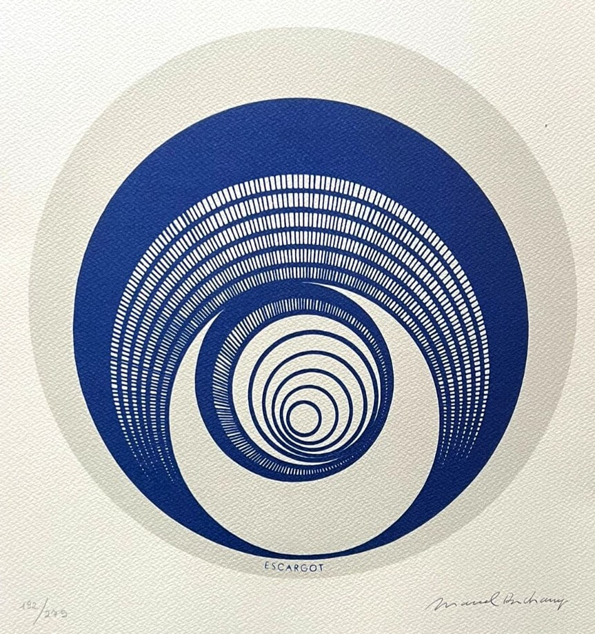 Marcel Duchamp Lithograph Coa Signed In Pen Numbered In Pencil Crayon 275 Es: Marcel Duchamp Lithograph COA Signed Pen Numbered Pencil Crayon 275 Es Marcel Duchamp "Escargot " Lithograph of an work by Marcel Duchamp, printed in 1986 32 x 34 cm 275 hand numbered specimens Signat