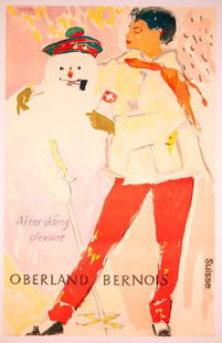 Oberland Bernois Swiss Ski Poster Hans Falk 1949 28 X 39 After Skiing Pleasure: Unit Of Sale: Single Piece Artist: Hans Falk Size: Medium Date Of Creation: 1949 Title: Oberland Bernois Material: Canvas Paper Certificate Of Authenticity (Coa): Yes Region Of Origin: SWISS ITALIAN