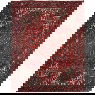 10'X12'5" Red 100% Wool Hand Knotted Semi Antique Zoroastrian Heris Rug: Style: Zoroastrian Type: Indoor Material: Wool Color: Red Item Length: 149 Item Width: 120 Rug Type: Hand Knotted Pile: Wool Shape: Rectangular Field Color: Red Size: 10"0" x 12"5" / 305 CM X 378 CM