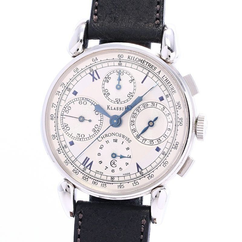 Chronoswiss Classic Chronograph Ch7443: Brand: CHRONOSWISS Movement: Automatic Case Size: 37mm Case Material: Stainless Steel Band Material: New aftermarket calfskin leather with stainless steel buckle Watch Glass: Plastic Windshield Dial C