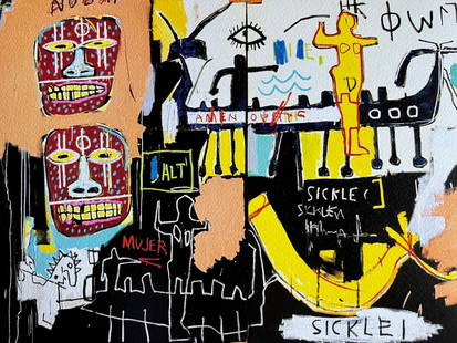 Andy Warhol Jean-Michel Basquiat Lithograph Coa Signed Numbered: Andy Warhol Jean-Michel Basquiat Lithograph Signed Numbered Jean-Michel Basquiat "The great show " Chromolithograph printed in 1987 in 180 copies by Atlantis Verlag, Freiburg 30 x 57 cm