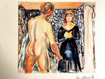 Edvard Munch 'Marat And Charlotte Corday' (Toulouse-Lautrec ^ Francis Bacon): EDVARD MUNCH '' Marat and Charlotte Corday '' Work from an lithograph by the master of 1893. Edvard Munch signature on the plate. The graphic work measures 33 x 40 cm The circulation is 250 es. hand
