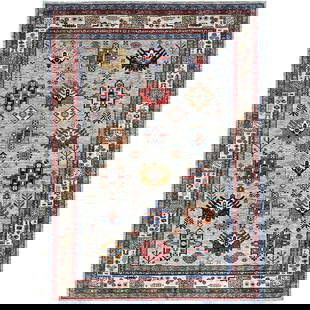 8'8"X11'9" Gray Super Kazak Tribal Medallions Soft Wool Hand Knotted Rug: Style: Oriental Type: Indoor Material: Wool Color: Grey Item Length: 141 Item Width: 104 Rug Type: Hand Knotted Pile: Wool Shape: Rectangular Field Color: Grey Size: 8"8" x 11"9" / 264 CM X 358 CM