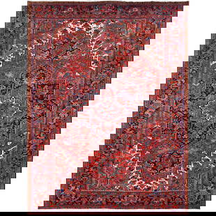 9'8"X13' Red Pure Wool Hand Knotted Semi Antique Zoroastrian Heris Rug: Style: Zoroastrian Type: Indoor Material: Wool Color: Red Item Length: 156 Item Width: 116 Rug Type: Hand Knotted Pile: Worn Wool Shape: Rectangular Field Color: Red Size: 9"8" x 13"0" / 295 CM X 396