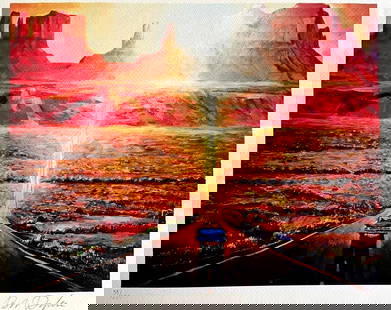 Bob Dylan Lithograph "Sunset In Monument Valley" Signed Op Numbered By Hand: Bob Dylan Lithograph "Sunset In Monument Valley" Signed And Hand Numbered Bob Dylan '' Sunset in Monument Valley " "Retrospectrum" 250 specimens n Handed by hand 32 x 40 cm Signature Bob Dylan