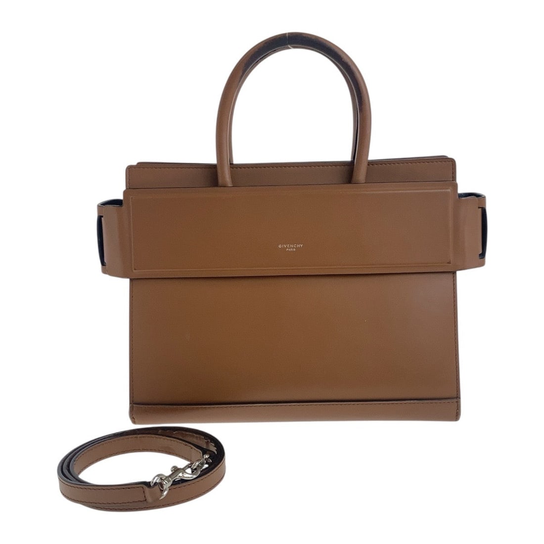 Givenchy Handbag Leather Brown Silver Metal Handbag Shoulder Bag 2Way Horizon Small Bag Women: Material: Leather Gender: Women Pattern: Horizon Small Bag Brand: Givenchy Item: Handbag Line: Horizon Small Bag Type: Handbag Shoulder Bag 2WAY Gender: Women Color: Brown Silver Metal Material: leath