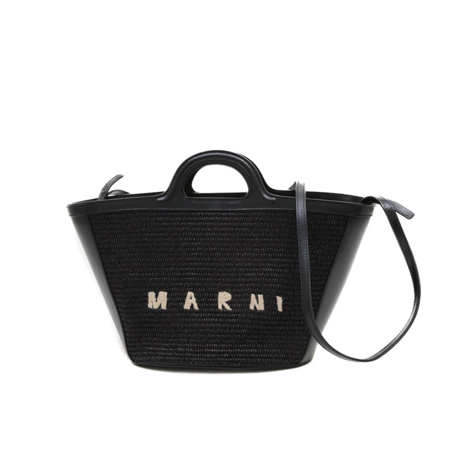 Marni Tropicalia Small Basket Bag: Brand: Marni Type: Handbag Material: Raffia , Leather Color: Black Gender: Women Size (Hxwxd): 24cm x 20cm x 20.5cm / 9.44'' x 7.87'' x 8.07'' Condition: Used (like new), Hardly any traces of usage ni