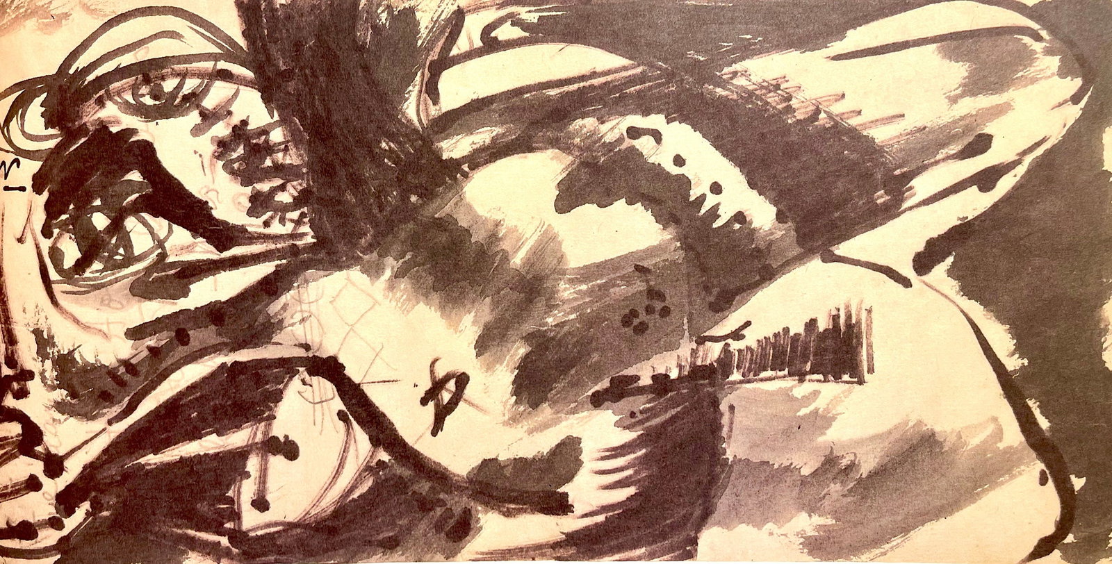 Jackson Pollock, Composition, Jackson Pollock, The Last Sketchbook, Lithograph: Lithograph on vlin Mohawk paper. Inscription: unsigned and unnumbered, as issued. Paper Size: 5 x 12 inches. Excellent condition. Notes: From the album, Jackson Pollock, The Last Sketchbook, 1982. Pub