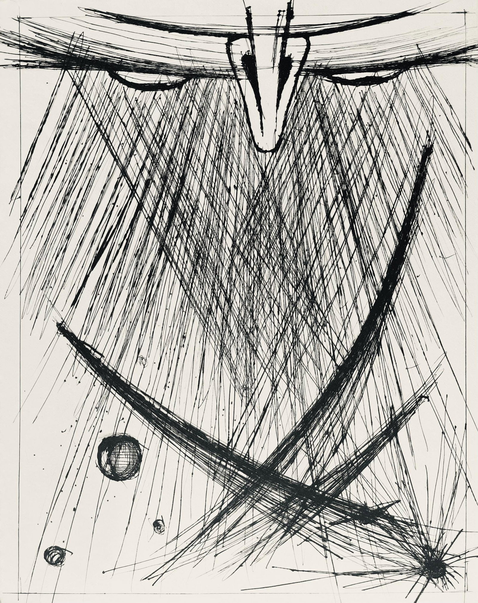 Bernard Buffet, Composition (Reinz 208-222), Voyages Fantastiques, Etching: Drypoint etching on papier de Rives B.F.K. pur fil paper. Paper size: 16.125 x 12.875 inches. Excellent condition. Unsigned and unnumbered, as issued. Notes: From the folio, Voyages fantastiques aux t