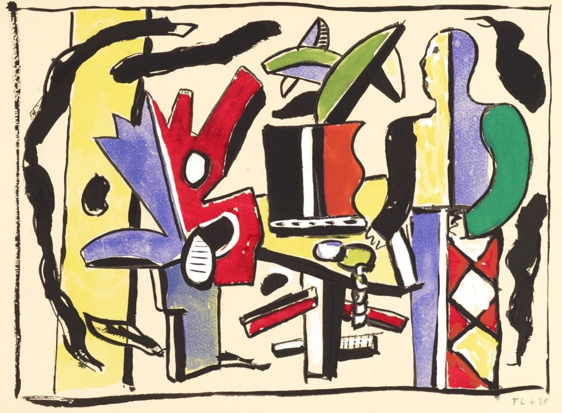Fernand Leger、COMPOSITION AUX DOMINOS Fernand Leger Composition Aux Dominos Lithograph | Chairish