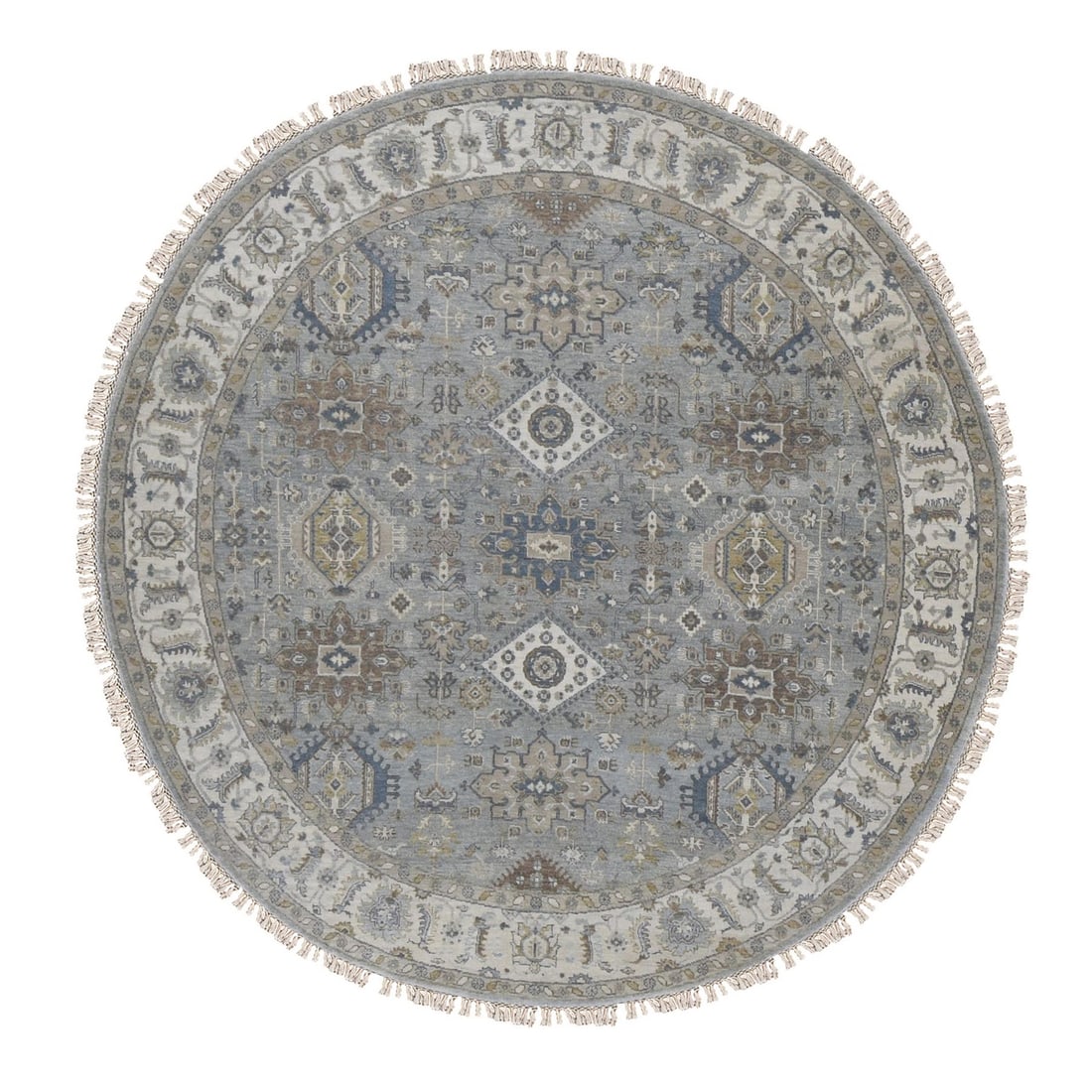 8'1"X8'1" Gray Karjihooz Design Pure Wool Hand Knotted Round Rug: Style: Karjihooz Type: Indoor Material: Wool Color: Grey Item Length: 97 Item Width: 97 Rug Type: Hand Knotted Pile: Wool Shape: Round Field Color: Grey Size: 8"1" x 8"1" / 246 CM X 246 CM Age: 2000-N