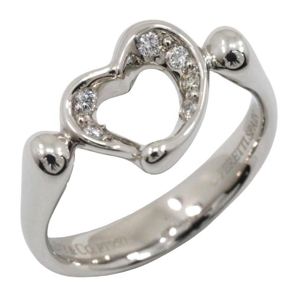 Tiffany&Co. Ring Pt950Platinum, Diamond Silver Diamond Elsa Peretti Open Heart Women (1 of 7)