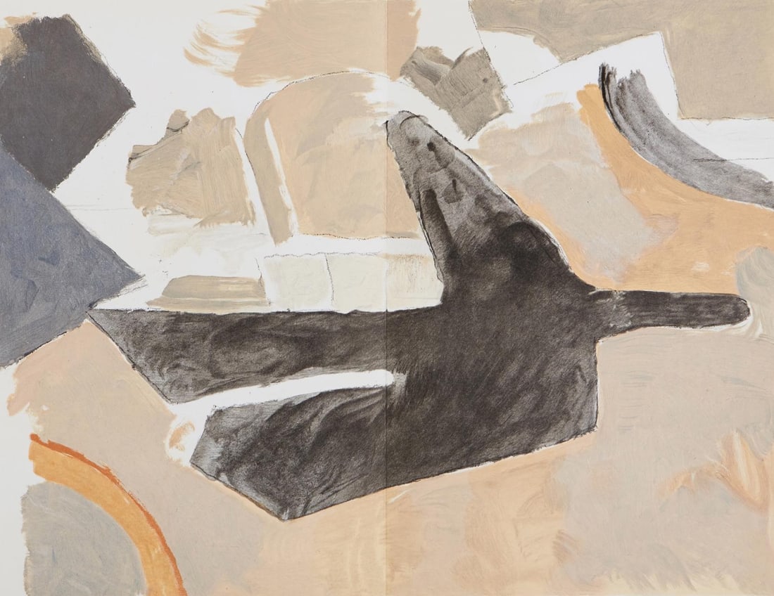 Georges Braque, Composition, Derrire Le Miroir, Lithograph: Lithograph on vlin paper. Paper size: 15 x 22 inches. Excellent condition, with centerfold, as issued. Inscription: Unsigned and unnumbered, as issued. Notes: From Derrire le miroir, N 166, 1967. Publ