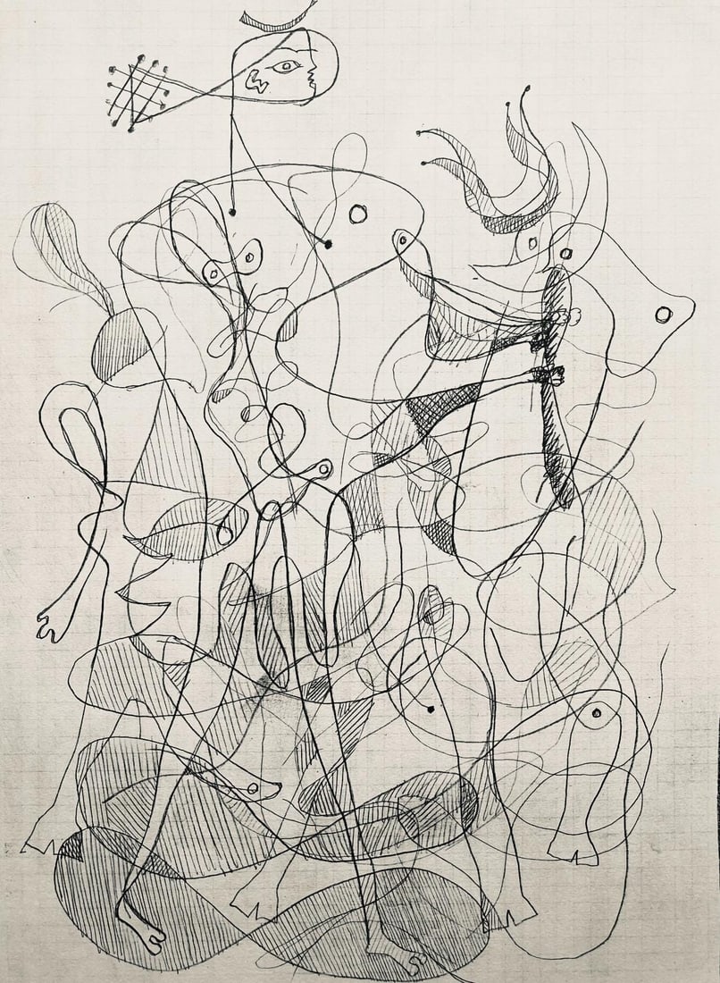 Georges Braque, Composition (Vallier 23), Hesiode, Thogonie, Derrire Le Miroir, Lithograph: Lithograph on vlin paper. Paper size: 15 x 11 inches. Excellent condition. Inscription: Unsigned and unnumbered, as issued. Notes: From Derrire le miroir, Hesiode, Thogonie, Eaux-fortes de Georges Bra