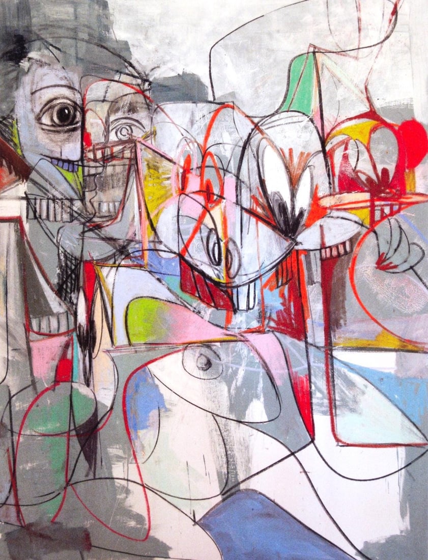 George Condo, Conversations, Drawing Paintings, Four Color Process Print: Four color process print on vlin paper. Paper size: 10.75 x 9.25 inches. Excellent condition. Inscription: Unsigned and unnumbered, as issued. Notes: From the folio, George Condo, Drawing Paintings, 2