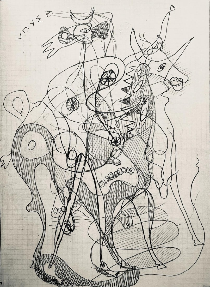 Georges Braque, Composition (Vallier 23), Hesiode, Thogonie, Derrire Le Miroir, Lithograph: Lithograph on vlin paper. Paper size: 15 x 11 inches. Excellent condition. Inscription: Unsigned and unnumbered, as issued. Notes: From Derrire le miroir, Hesiode, Thogonie, Eaux-fortes de Georges Bra