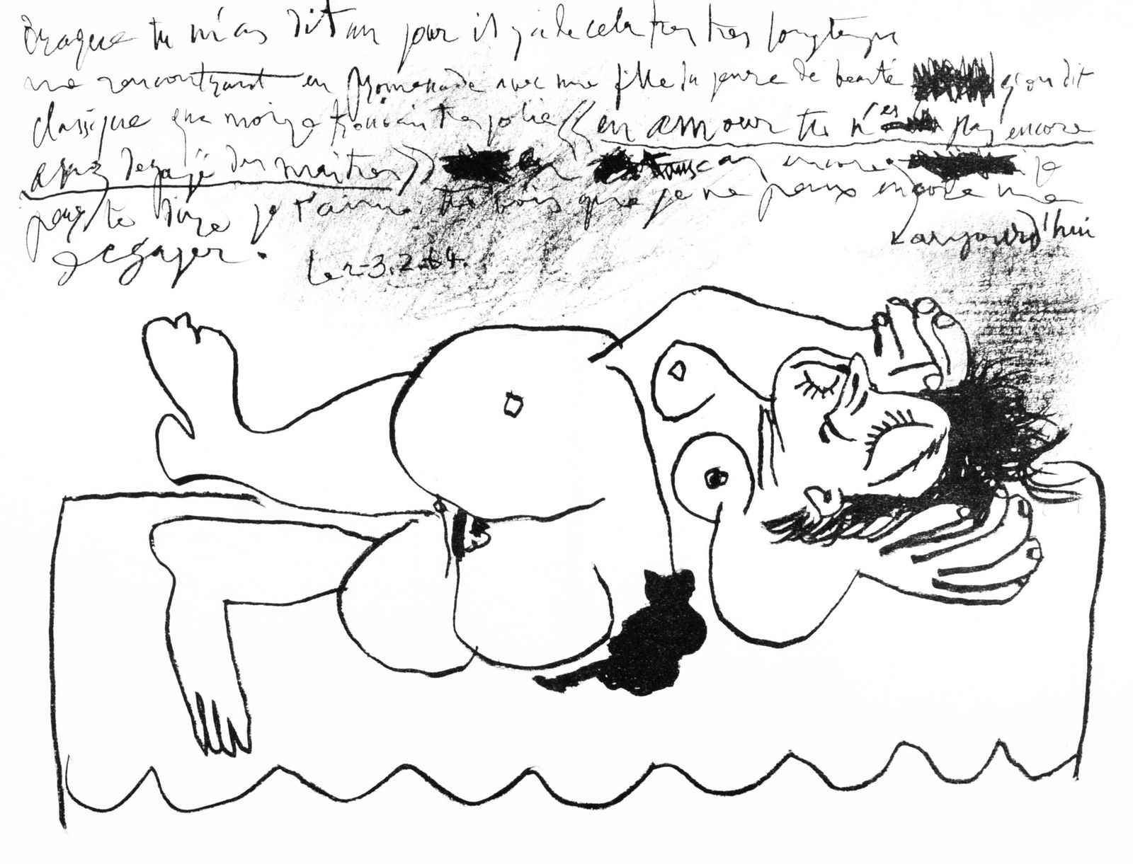Pablo Picasso, Pome Pour Georges Braque (Cramer 124; M. 401), L'Hommage Georges Braque, Derrire Le: Lithograph on vlin paper. Paper Size: 15 x 22 inches, with centerfold, as issued. Inscription: Unsigned and unnumbered, as issued. Catalogue raisonne references: Goeppert, Sebastian, et al. Pablo Pica