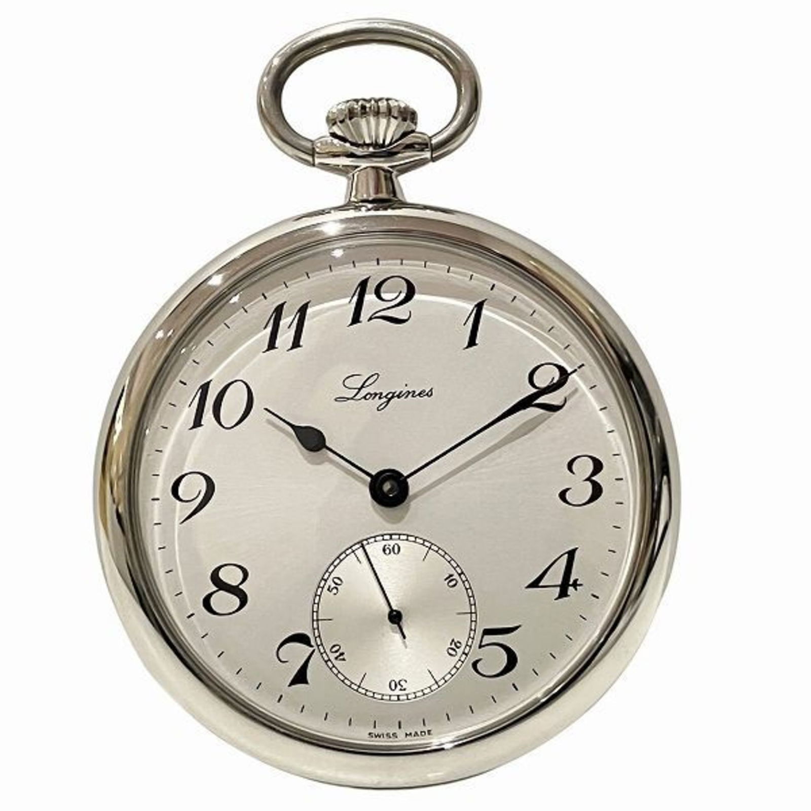 Longines L7.014.4.73.1 Hand-Wound Pocket Watch: Brand: Longines Gender: Men Color: Silver Material (Case): Stainless Steel Material (Chain): Stainless Steel Case Diameter: 48mm / 1.89'' Case Thickness: 11mm / 0.43'' Condition: Used (very good), A f