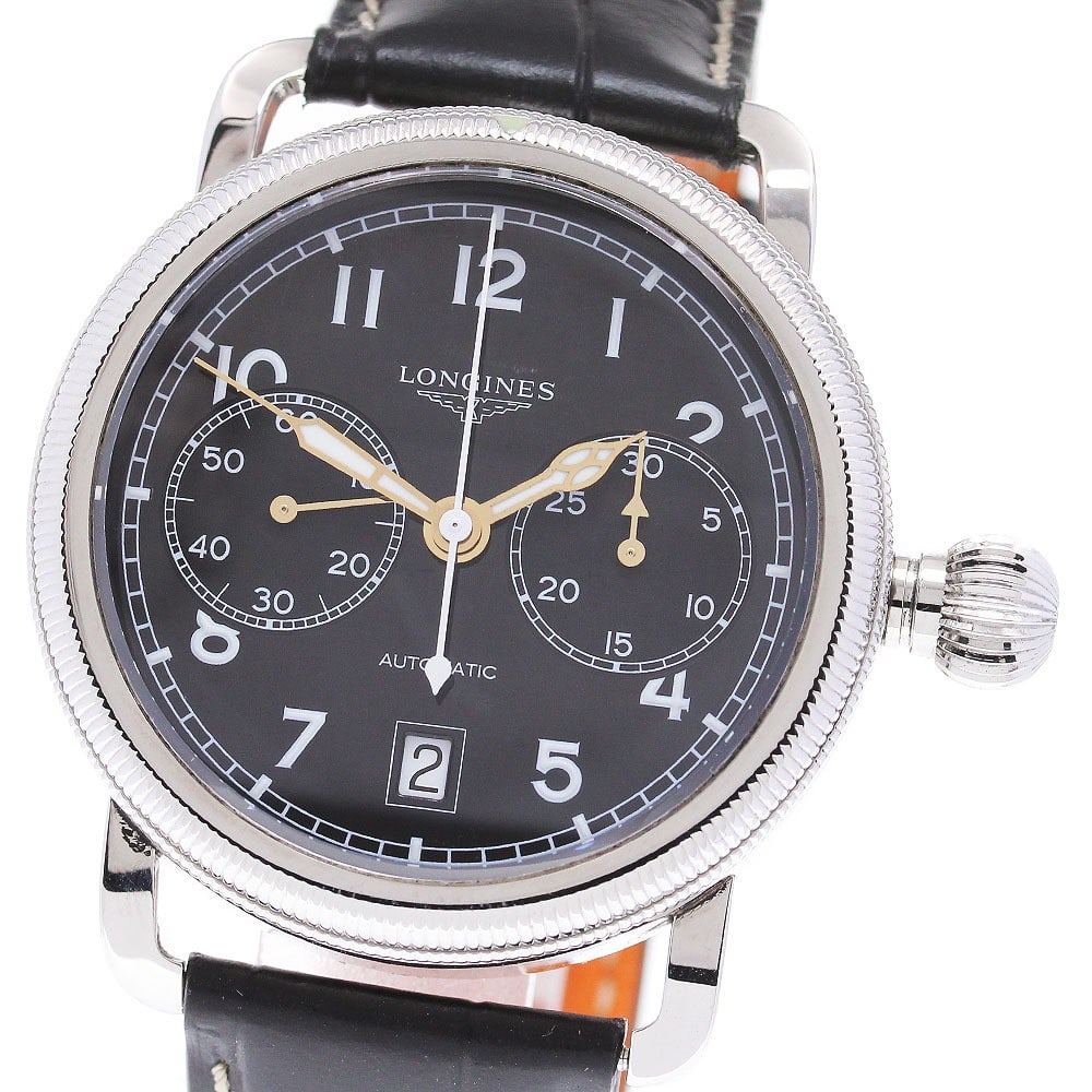 Longines Heritage Avigation Oversized Crown L2.783.4: Brand: LONGINES Type: Wristwatch Customized: Yes Style: watches Movement: Automatic Dial Color: black Display: Analog Case Material: SS Case Size: 41mm Lug Width: 21mm Product Disclaimer: Items may ex