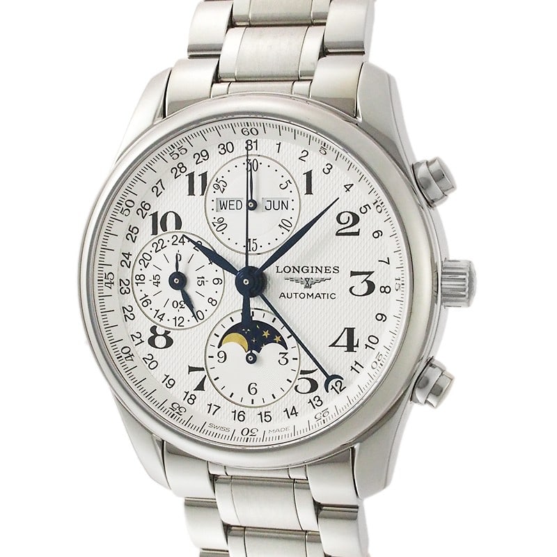 Longine Master Collection Chronograph Moonphase L2.673.4.78.6: Brand: LONGINE Type: Wristwatch Customized: Yes Style: watches Movement: Automatic Display: Analog Case Size: 40mm Product Disclaimer: Items may exhibit light wear, such as minor scratches or slight t