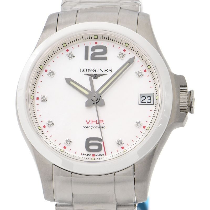Longine Conquest V.H.P. L3.319.4.87.6: Brand: LONGINE Type: Wristwatch Customized: Yes Style: watches Movement: quartz Dial Color: White Shell Display: Analog Case Material: SS Case Size: 36mm Product Disclaimer: Items may exhibit light we