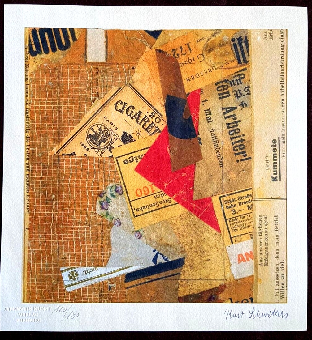 Kurt Schwitters Lithograph ( Man Ray Marcel Duchamp Peter Max Ernst Arman ): 'Merz's language now finds a common consensus and today there is almost no artist working with materials other than painting who does not relate in some way to Schwitters. In his bold and wide-ranging