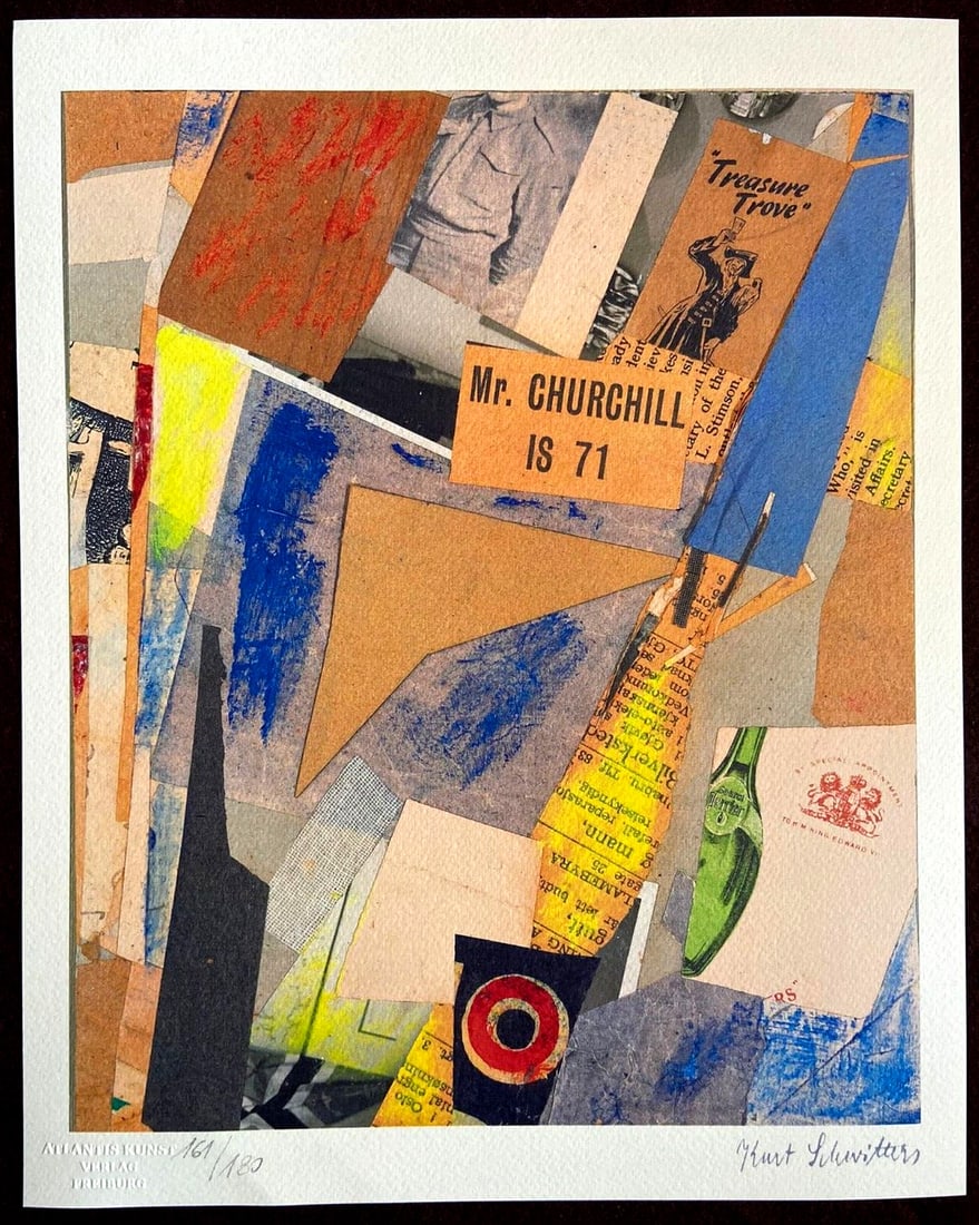 Kurt Schwitters Lithograph 180Ex. (Marcel Duchamp Max Ernst Le Corbusier]: 'Merz's language now finds a common consensus and today there is almost no artist working with materials other than painting who does not relate in some way to Schwitters. In his bold and wide-ranging