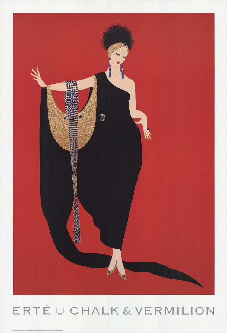 Erte Glamour " Poster Art Deco Black, Red, Multicolor: Artist: Erte Title: Glamour Year: 1997 Signed: No Medium: Offset Lithograph Paper Size: 38 x 26.25 inches ( 97 x 67 cm ) Image Size: 32 x 23 inches ( 81 x 58 cm ) Edition Size: Unknown Framed: No: Inq