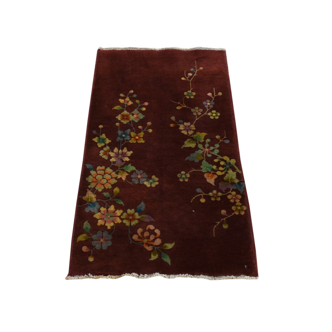 3'X3'10" Red Antique Chinese Art Deco Flower Design Wool Hand Knotted Rug (1 of 6)