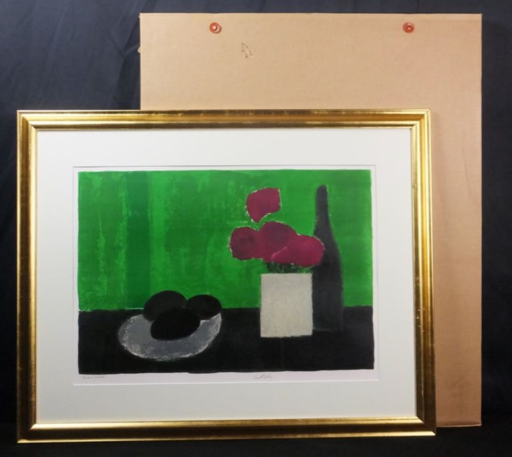 Bernard Cathelin Still Life Signed Original Lithograph Art Print Framed Green: Artist: Bernard Cathelin Unit Of Sale: Single Piece Signed By: Bernard Cathelin Image Orientation: Landscape Size: Large Signed: Yes Material: Lithograph Original/Licensed Reprint: Original Framing: F