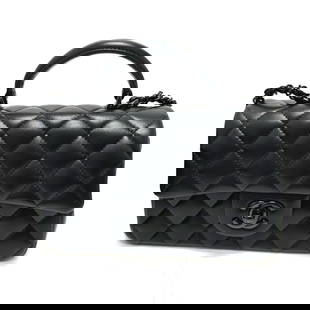 Chanel Handbag Lambskin Black Matelasse 20 Quilting Cc Coco Mark Top Handle So Black: Material: Lambskin Gender: Women Pattern: Matelasse 20 Quilting CC COCO Mark Brand: CHANEL Item: Handbag Model: Top Handle So Black Line: Matelasse 20 Quilting CC COCO Mark Gender: Women Color: black