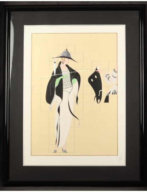 Erte "Haute Couture" Embossed Color Serigraph Silkscreen Hand Signed Framed: Artist: Erte Signed By: Erte Size: Large Signed: Yes Material: Paper Original/Licensed Reprint: Original Framing: Framed Subject: Actors Type: Print Theme: Art Style: Art Deco Contemporary Art Feature