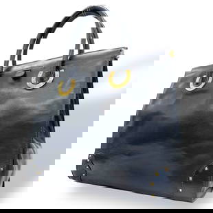 Gucci Handbag Tote Bag In Navy Blue Leather With Gold Hardware: Brand: Gucci Type: Handbag, Tote Bag Material: Leather Color: Navy Gender: Women,Men Size (Hxwxd): 30cm x 34cm x 11cm / 11.81'' x 13.38'' x 4.33'' Condition: Used (good), Traces of usage, scratches